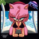  2d_animation amy_rose animated anthro apsel_bluestar beach big_breasts bikini bikini_top bottomless bottomless_female breasts clothed clothing eulipotyphlan eyelashes female first_person_view hedgehog mammal navel seaside sega solo solo_focus sonic_the_hedgehog_(series) swimwear tongue tongue_out 