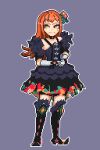  aqua_eyeshadow bandaged_arm bandaged_hand bandages black_footwear boots eyeshadow facial_mark fire_emblem fire_emblem_engage fur_sleeves inaltum5 knee_boots makeup orange_hair panette_(fire_emblem) pixel_art red_eyeliner short_bangs stitched_mouth stitches 