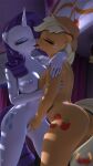  3d_(artwork) absurd_res anthro anthrofied applejack_(mlp) big_breasts breast_squish breasts breasts_frottage butt digital_media_(artwork) equid equine fingering fingering_partner french_kissing friendship_is_magic hasbro hi_res horn kissing loveslove mammal my_little_pony nipples rarity_(mlp) sex squish unicorn vaginal vaginal_fingering 