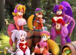  3d_(artwork) abs absurd_res accessory albino anthro ape banana banana_peel barrel big_breasts blonde_hair blue_eyes breasts brown_body bubble_gum butt_cleavage candy_kong cleavage clothed clothing curvy_figure digital_media_(artwork) dixie_kong donkey_kong_(series) ear_piercing erect_nipples fan_character fangs female flexing flower flower_in_hair food fruit fur green_eyes group hair hair_accessory haplorhine hat headgear headphones headwear hi_res huge_breasts jewelry kiki_(tahlian) kong leaning leaning_forward lily_(tahlian) lipstick long_hair looking_at_viewer makeup mammal monkey monkey_tail multi_breast muscular nintendo nipples one_eye_closed outside piercing plant ponytail primate purple_body purple_fur purple_hair red_eyes short_stack sitting standing tahlian teeth thick_thighs tiny_kong twintails_(hairstyle) voluptuous wide_hips wink 