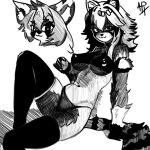  1:1 ailurid anonymous_artist anthro black_and_white breasts clothed clothing female fingers fluffy fluffy_tail hair hazrapanda hi_res latex_bra latex_legwear looking_at_viewer mammal monochrome navel nipple_outline partially_clothed reclining red_panda simple_background smile solo tail under_boob 