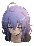  1girl absurdres ahoge blue_eyes blue_hair blush commentary_request crossed_bangs hair_between_eyes highres long_hair looking_at_viewer mushoku_tensei nijizuki_shino nose_blush open_mouth partial_commentary roxy_migurdia saliva solo sweat 