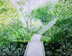  bush fern highres hill naoy_watercolor no_humans original painting_(medium) path plant platform scenery stairs traditional_media tree watercolor_(medium) 