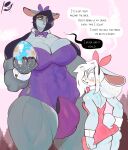  absurd_res anthro biped breasts bulge butt dialogue duo easter egg english_text gynomorph hi_res holidays intersex intersex/male lagomorph leporid low-angle_view male mammal muscular muscular_intersex peculiart rabbit size_difference speech_bubble text 