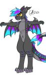  4_toes 5_fingers abs anthro aquatic_dragon belly black_body black_fur blue_hair blue_wings digitigrade dragon feet fin fingers fish_tail fur grey_belly grey_body hair hi_res horn humor joke male marine meme midnight(w31rd) purple_hair purple_tail purple_wings raptor_claws scalie short_ears silly silly_face simple_background solo spread_wings stripes t-pose tail toes tusks wide_open wings yellow_eyes yuoka 