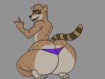  anthro big_butt butt cartoon_network clothed clothing fur huge_butt looking_at_viewer looking_back male mammal open_mouth procyonid raccoon regular_show rigby_(regular_show) sbeve_wagon simple_background smile solo thick_thighs 