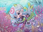  1girl 3others air_bubble bubble cookie_0630 coral digimon digimon_(creature) highres jellyfish jellyfish_girl jellymon looking_at_viewer monster_girl multiple_others open_mouth puyomon puyoyomon tentacle_hair tentacles underwater 