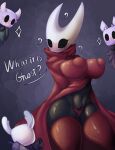 2023 absurd_res arthropod azura_inalis big_breasts black_body blush breasts camel_toe cape cloak clothing dialogue english_text hi_res hollow_knight hornet_(hollow_knight) huge_breasts legwear nails panties protagonist_(hollow_knight) signature size_difference sneaking stockings team_cherry text tight_highs underwear vessel_(species) weapon 