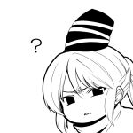  1girl ? bad_id bad_pixiv_id fuantei greyscale hat high_contrast looking_at_viewer monochrome mononobe_no_futo parted_lips ponytail sidelocks simple_background solo tate_eboshi touhou upper_body 
