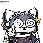  1girl :3 animal_ears animated animated_gif artist_name azur_lane bell black_hair blue_hair blush cat_ears cat_girl cheshire_(azur_lane) chibi chinese_commentary closed_mouth coke-bottle_glasses commentary_request glasses hair_bell hair_ornament jingle_bell looping_animation lowres maid maid_headdress medium_hair multicolored_hair nerd_emoji pointing pointing_up seseren simple_background solo streaked_hair teeth transparent_background 