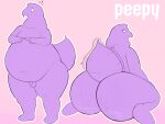  2023 4:3 absurd_res animate_inanimate anthro balls belly big_belly big_butt biped butt candy dessert empty_eyes english_text fan_character flaccid food food_creature foreskin front_view genitals hi_res huge_butt huge_thighs index_to_index kneeling living_candy looking_at_viewer looking_back looking_back_at_viewer male mcerror multiple_images navel nude overweight overweight_anthro overweight_male peeps peepy penis pink_background presenting presenting_hindquarters purple_body rear_view simple_background small_balls small_penis smaller_version_at_source solo sparkles standing tail tail_motion tailwag text thick_thighs unretracted_foreskin 