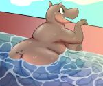  anthro big_breasts big_butt bigfoot3 breasts brown_body butt butt_cleavage casual_nudity common_hippopotamus dreamworks fat_female female gloria_the_hippopotamus hi_res hippopotamid madagascar_(series) mammal nude obese overweight pool short_tail sitting smile solo tail water wet wet_body 