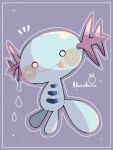  :p animal_focus artist_name blue_skin border colored_skin commentary_request hanabusaoekaki highres no_humans pokemon pokemon_(creature) purple_background simple_background solid_circle_eyes solo tail tongue tongue_out water_drop white_border wooper 