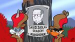  2023 anatid anseriform avian beak bird blue_sky buckteeth bugs_bunny cosplay daffy_duck david_zaslav devilish_grin digital_drawing_(artwork) digital_media_(artwork) duck duo elmer_fudd english_text eyewear forest forest_background glasses grin grinning_at_viewer hi_res human humor jwcartoonist lagomorph leporid looking_at_viewer looney_tunes male mammal monochrome_photo mouth_closed nature nature_background orange_beak plant rabbit satire signature sky smile teeth text tree wanted_poster warner_brothers whiskers 