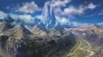  artist_request blue_sky cloud company_name copyright copyright_name day final_fantasy final_fantasy_xiv from_above highres landscape mountain mountainous_horizon no_humans official_art outdoors road rock scenery sky village 