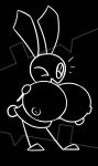 anthro big_breasts breast_grab breasts cotton_tail excited female hand_on_breast happy huge_breasts hyper hyper_breasts lagomorph leporid mammal one_eye_closed rabbit simple_background solo stick_arms stick_legs unowo vib-ribbon vibri wink 