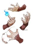  1boy 1girl absurdres artist_name blue_fire boku_no_hero_academia breasts burn_scar dabi_(boku_no_hero_academia) fire groping hand_focus highres implied_fingering male_focus middle_finger scar sexually_suggestive sharl0ck simple_background stapled suggestive_fluid white_background 