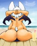  anthro back_wings bat beach breasts butt clothed clothing female fur juicyghost mammal membrane_(anatomy) membranous_wings multicolored_body multicolored_fur rouge_the_bat seaside sega side_boob solo sonic_the_hedgehog_(series) tan_body tan_fur thick_thighs thong topless topless_anthro topless_female two_tone_body two_tone_fur underwear white_body white_fur wide_hips wings 