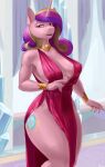  absurd_res accessory anthro big_breasts breasts clothing crystal cutie_mark dress equid equine female friendship_is_magic hair hallway hasbro hi_res horse kelkessel looking_away mammal multicolored_hair my_little_pony necklase open_mouth pink_body pink_eyes pony princess_cadance_(mlp) smile solo thick_thighs 