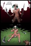  anthro battle comic fight foons fur genitals girly group hair hi_res hiding hiding_penis horn human human_on_anthro imminent_rape imminent_sex interspecies male mammal penis short_hair small_penis solo starlyve striped_body striped_fur stripes 