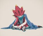  abs anthro bandai_namco betelgammamon claws digimon digimon_ghost_game hi_res horn kubota_keita male red_body scalie scarf simple_background sleep_bubble sleeping solo white_background 