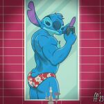  1:1 2023 alien anthro anthrofied back_markings biceps biped blue_body blue_eyes blue_fur blue_nose cellphone chest_tuft chromatic_aberration clothed clothing digital_drawing_(artwork) digital_media_(artwork) disney experiment_(lilo_and_stitch) fabfelipe fur head_tuft hi_res holding_cellphone holding_object holding_phone holding_smartphone lidded_eyes lilo_and_stitch looking_at_viewer looking_back looking_back_at_viewer male markings mirror mirror_selfie muscular muscular_anthro muscular_male notched_ear pattern_speedo phone pose purple_inner_ear rear_view red_clothing red_speedo red_swimwear selfie small_tail smartphone solo speedo stitch_(lilo_and_stitch) swimwear tail topless tuft 