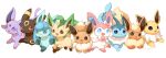 :3 absurdres animal_focus black_eyes blue_eyes brown_eyes eevee espeon evolutionary_line flareon fluffy forehead_jewel glaceon green_eyes highres jolteon leafeon mimix no_humans open_mouth pawpads pokemon purple_eyes red_eyes simple_background smug sylveon umbreon vaporeon white_background 