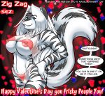 &lt;3 anthro bra breasts clothed clothing felid female hands_on_hips holidays hybrid mammal max_blackrabbit mephitid nipples pantherine panties partially_clothed skunk smile solo speech_bubble sports_bra striped_body stripes tiger underwear valentine&#039;s_day zig_zag 