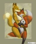  anfael anthro breasts canid canine dipstick_tail duo female fox green_eyes mammal markings navel nipples sitting_on_another tail tail_markings yellow_eyes 