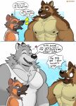  &lt;3 abs annoyed anthro big_muscles big_pecs black_nose brown_body brown_fur bully canid canine canis chin_tuft dialogue domestic_dog duo english_text eyebrows facial_tuft fur german_shepherd herding_dog hi_res inner_ear_fluff larger_anthro larger_male male male/male mammal muscular muscular_anthro muscular_male neck_tuft nipples notched_ear open_mouth pastoral_dog pecs raised_eyebrow ruffus_(ruffusbleu) ruffusbleu shirtless shirtless_anthro shirtless_male shocked shocked_expression size_difference speech_bubble surprise talking_to_another tank teeth text thought_bubble tongue tuft vehicle wolf 