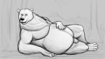 animal_genitalia bear belly big_belly feral genitals hand_on_stomach looking_at_viewer lying male mammal on_side sheath simple_background sketch solo thatgryphonguy 