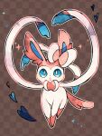  :o animal_focus blue_eyes bow checkered_background colored_skin commentary_request dot_nose hanabusaoekaki heart highres no_humans pink_bow pokemon pokemon_(creature) ribbon solo sparkle sylveon white_ribbon white_skin 