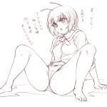  1girl antennae barefoot commentary_request full_body greyscale haseru_(ginku_mh) highres m_legs monochrome open_mouth panties shirt short_hair simple_background solo touhou translation_request underwear wriggle_nightbug 