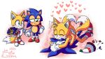  2boys blush bouquet couple flower furry furry_male gloves heart highres holding_hands hug la_gata_golosa multiple_boys multiple_tails red_footwear simple_background smile sonic_(series) sonic_the_hedgehog tagme tail tails_(sonic) two_tails white_gloves yaoi 