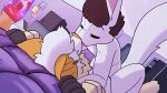  animated anthro bed brown_hair chest_tuft computer duo ear_piercing eyes_closed french_kissing fur furniture hair humanoid kissing lagomorph lamp lava_lamp leporid male male/male mammal mirror orange_nose piercing rabbit raised_tail tail tail_motion tuft unknown_artist white_body white_fur white_hair 