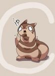  2023 absurd_res anthro biped brown_body brown_fur exclamation_point fur furret generation_2_pokemon hi_res ke_mo_suke kemono multicolored_body multicolored_fur nintendo pokemon pokemon_(species) question_mark simple_background solo surprise two_tone_body two_tone_fur 