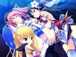  3girls ass blue_skirt breasts carrying carrying_person closed_eyes clothes_lift elbow_gloves folded game_cg gloves grabbing grabbing_another&#039;s_breast groin groping hair_between_eyes hair_ornament hair_ribbon haruno_sakura_(stellula_eques) himemiya_hiori kodama_izayoi koku legs_up long_hair magical_girl medium_breasts miniskirt multiple_girls nipples no_bra non-web_source off-shoulder_shirt off_shoulder panties pink_hair pink_panties pleated_skirt ribbon shirt shirt_partially_removed skirt skirt_flip skirt_lift socks spread_legs standing stellula_eques striped striped_panties thighhighs twintails underwear upskirt white_gloves white_ribbon white_shirt white_thighhighs 