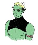  armband clothed clothing drawfee_(copyright) drawtectives green_body green_skin gyorik_rogdul humanoid humanoid_pointy_ears male muscular muscular_humanoid muscular_male nipples not_furry orc selianne skimpy solo 