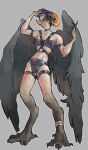  anonymous_artist bdsm_gear bdsm_suit belt big_wings feathered_wings feathers female hi_res horn human humanoid mammal meme meme_face meme_pose pandoraingrid_(character) paws solo wings 