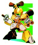  clenched_hand full_body glowing glowing_eyes green_eyes humanoid_robot mecha medarot metabee no_humans robot solo standing tetori white_background 