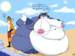  2018 3_toes 4:3 5_fingers anthro areola barefoot batspid2 beach belly big_areola big_belly big_breasts big_butt big_nipples biped black_eyes black_nose blue_body blue_fur bottomwear breasts brown_body brown_fur brown_hair butt canid canine cel_shading chloe_(batspid2) clothing cloudscape dialogue digital_drawing_(artwork) digital_media_(artwork) double_chin duo emanata english_text exclamation eyebrows eyelashes facial_tuft feet female fingers flabby_arms flash_emanata fox fox_tail front_view full-length_portrait fur gloves_(marking) hair hand_on_breast huge_areola huge_breasts huge_butt huge_nipples huge_thighs hyper hyper_belly hyper_breasts hyper_butt hyper_hips hyper_thighs ineffective_clothing leg_markings looking_at_another male mammal markings max_(batspid2) morbidly_obese morbidly_obese_anthro morbidly_obese_female motion_lines multicolored_body multicolored_fur navel nipple_outline nipples obese obese_anthro obese_female orange_body orange_fur overweight overweight_anthro overweight_female pink_areola pink_nipples portrait puffy_nipples purple_clothing red_clothing sea seaside shaded shorts shorts_only sibling_(lore) side_view sky slim_anthro slim_male smile socks_(marking) standing sun swimwear text thick_thighs three-quarter_view tight_clothing toes water white_body white_fur 