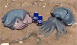  animal_focus bao_(vtuber) beer_can blobfish can indie_virtual_youtuber no_humans octopus outdoors photo-referenced sand shadow sunglasses thernz 