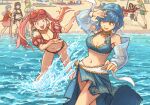  1boy 6+girls :d ;d arm_hug bare_shoulders beach bikini blue_bikini blue_hair breasts brown_eyes brown_hair byleth_(female)_(fire_emblem) byleth_(female)_(summer)_(fire_emblem) byleth_(fire_emblem) cleavage commentary dorothea_arnault dorothea_arnault_(summer) edelgard_von_hresvelg edelgard_von_hresvelg_(summer) fire_emblem fire_emblem:_three_houses fire_emblem_heroes flower glaring green_bikini green_hair green_little green_ribbon green_shorts grey_hair hair_flower hair_ornament hair_ribbon hilda_valentine_goneril ingrid_brandl_galatea ingrid_brandl_galatea_(summer) long_hair looking_at_another marianne_von_edmund multiple_girls navel off-shoulder_bikini off_shoulder official_alternate_costume one_eye_closed open_mouth pink_bikini pink_eyes pink_hair puffy_short_sleeves puffy_sleeves red_flower rhea_(fire_emblem) rhea_(summer)_(fire_emblem) ribbon sand sandals sarong short_sleeves shorts shovel smile splashing standing stomach swimsuit sylvain_jose_gautier sylvain_jose_gautier_(summer) thighs twintails very_long_hair water 