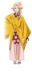  1girl absurdres blonde_hair character_request closed_mouth edomae_elf elf hair_ornament hakama highres japanese_clothes kimono long_hair looking_at_viewer miko official_art pointy_ears smile solo tabi tachi-e transparent_background zouri 