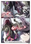  2022 absurd_res anthro black_body border comic copyright_symbol dragon duo english_text fatal_vore grey_body hi_res horn imminent_death larger_male larger_pred male neck_bulge oral_vore pink_tongue purple_eyes sharp_teeth size_difference smaller_male smaller_prey smoke symbol talomana teeth text tongue vore white_border white_horn wings 