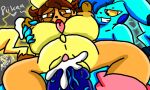  abdominal_bulge anthro belly big_breasts blue_body blue_hair bodily_fluids breast_milking breasts brown_eyes brown_hair cum cum_in_pussy cum_inside duo ejaculation female generation_1_pokemon genital_fluids genitals hair lactating lewdchuu_(artist) male male/female navel nintendo penis pikachu pokemon pokemon_(species) smile tongue tongue_out vein veiny_penis yellow_body yellow_eyes 