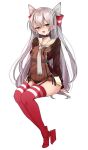 1girl amatsukaze_(kancolle) black_choker black_panties blush breasts chigasaki_yukari choker commentary_request dress fang full_body garter_straps grey_hair hair_tubes highres invisible_chair kantai_collection long_hair long_sleeves looking_at_viewer open_mouth orange_eyes panties red_footwear red_thighhighs sailor_collar sailor_dress see-through see-through_dress short_dress side-tie_panties simple_background sitting sketch skin_fang small_breasts solo thighhighs two_side_up underwear very_long_hair white_background white_sailor_collar 