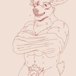  abs anthro blush capreoline clothing deer flaccid genitals lifewonders male mammal muscular muscular_anthro muscular_male pecs penis penis_base pubes reindeer run_aki solo tokyo_afterschool_summoners undressing youl 