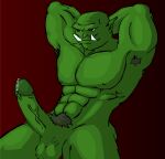  abs armpit_hair balls bodily_fluids body_hair dripping erection genital_fluids genitals green_body green_nipples green_skin humanoid humanoid_genitalia humanoid_penis male muscular muscular_male nipples not_furry orc pecs penis philipus precum precum_drip pubes red_eyes solo trassk tusks vein veiny_penis 
