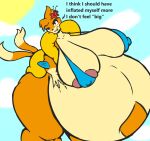  2022 2_tails anthro belly belly_inflation big_belly big_breasts bikini bikini_top blaire_(lutnut215) breast_expansion breasts clothed clothing cloud cloudscape collaboration digital_drawing_(artwork) digital_media_(artwork) english_text expansion fang_out female floatzel flying fur generation_4_pokemon helium helium_inflation hi_res huge_breasts hyper hyper_belly inflation lutnut215 mammal multi_tail mustelid musteline nintendo outside pokemon pokemon_(species) puffed_cheeks simple_background sky solo sun swimwear tail tan_body tan_fur text tight_clothing tight_swimwear true_musteline weasel z_dragon 